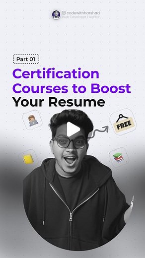 Mohd Harshad | Software Developer | Mentor on Instagram: "Read caption 👇 5 Free Certification Courses to Boost Your Resume 🔥🔥 SAVE THIS REEL 💯 Content by @codewithharshad 1) Coursera IBM Data Science Professional Certificate 🔗link: https://bit.ly/IbmDataScience ⏭You'll learn how to create and access a database instance on the cloud and write basic SQL statements, as well as pick up additional data science, machine learning, Python programming, and data visualization skills. 2) MIT’s Introdu