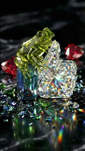 ASMR Green Glass Frog Eating a "Like" Button Diamond 👍🐸💎 Satisfying Crunch