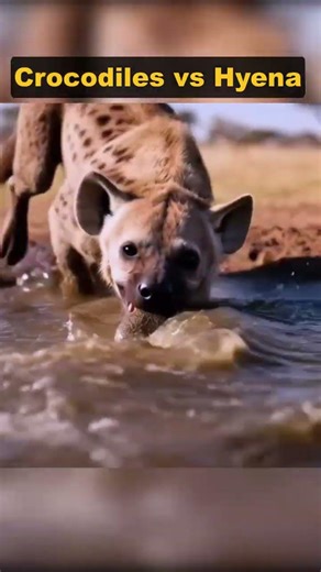 Shocking Moment: Two Crocodiles Ambush a Hyena! 🐊#shorts