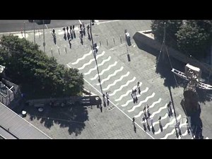 The City - People walking on the street overhead view