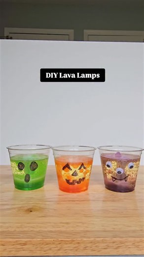 DIY Halloween Lava Lamps 🧪👻 We made our own spooky lava lamps — and it was pure magic! 🧡💜 All you need is: ✨ Clear cups or jars ✨ Water ✨ Food coloring (we used Halloween colors!) ✨ Cooking oil ✨ Alka-Seltzer tablets Just pour water and add a few drops of food coloring, then fill the rest with oil. Drop in a piece of Alka-Seltzer and watch the colorful bubbles float up and down like a real lava lamp! 💫 Such a fun and easy Halloween science experiment for kids — they’ll be mesmerized by the 