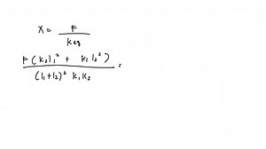 The static equilibrium position of a massless rigid bar, hinged at point O and connected with springs k1 and k2, is shown in Fig. 1.74. Assuming that the displacement (x) resulting from the application of a force F at point A is small, find the equivalent spring constant of the system, ke, that relates the applied force F to the displacement x as F=ke x. | Numerade
