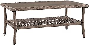 Benjara Cocktail Table with Woven Resin Top, Gray