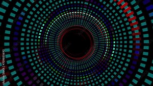 4k dynamic circular seamless looping animation. Moving circles with little rhombus. Abstract colour animated gradient. 3d