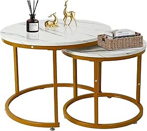 Babion Nesting Tables Set of 2, Round Nesting Coffee Table, Small Nesting Tables with Sturdy Metal Frame, Nesting Side Tables, Nesting Tables for Living Room,Bedroom, White