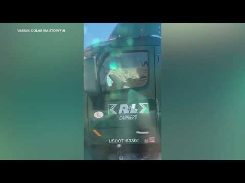 Truck Driver Filmed Eating at the Wheel on Busy Texas Highway