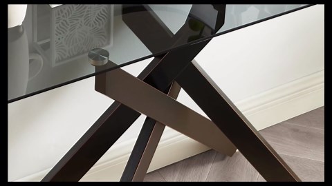 Modern Style Console Table Narrow Sofa Table with Grey Tempered Glass Top and Black Metal Tubular Legs with Gold Rim, 45”Lx18”Wx30”H