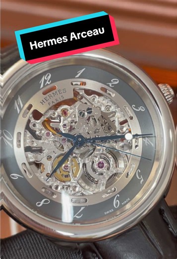Skeletonized dial revealing the automatic movement, a beautiful piece from Hermes! #prelovedluxury #watchesformen #watchtok
