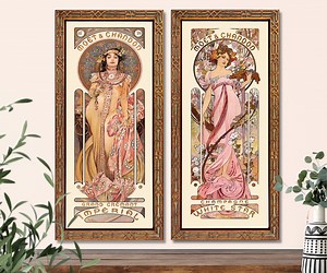 Art Nouveau Mucha Set of 2 French Moet Champagne Advertising Framed Canvas, Kitchen, Bedroom, Cafe Restaurant Décor, Housewarming Gift - Etsy