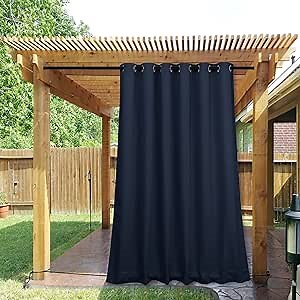 NICETOWN 2 Panels Outdoor Curtains Waterproof Extra Long 84" for Patio, Windproof Top & Bottom Grommet & Back Tab Weighted Blackout Outdoor drapes Keep Privacy with Rope for Fixed, 84" Wide, Navy Blue