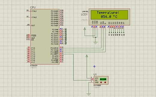 51单片机温度DS18B20传感器采用LCD1602显示程序讲解+proteus仿真