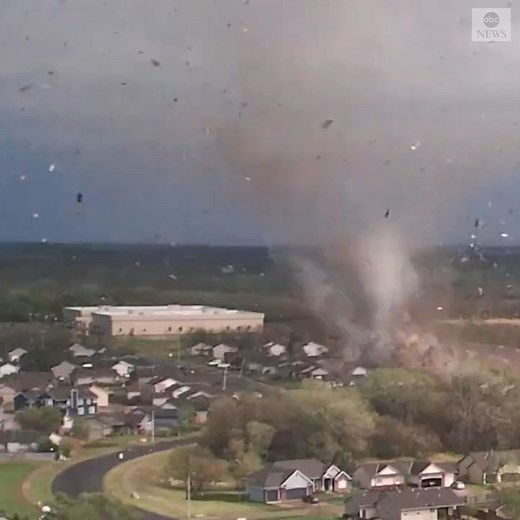 Drone footage shows an EF-3 tornado with winds up to 165 mph tearing through Andover, Kansas late Friday. Over the past 48 hours, there have been more than a dozen reported tornadoes from Kansas and Illinois. https://abcn.ws/3kv9ymw | ABC News
