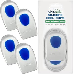 ViveSole Heel Cups for Kids for Pain Relief (2 Pairs) - Gel Cushions for Severs Disease, Plantar Fasciitis, Bone Spur - Silicone Inserts for Shoes, Orthopedic Shock Absorbing Pads for Support
