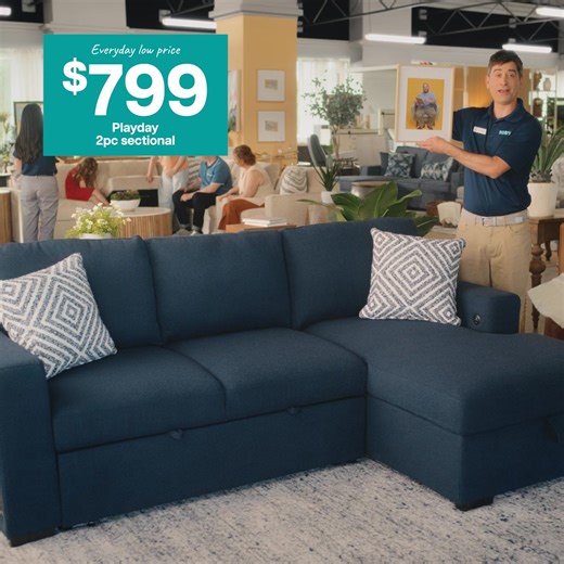 21K views | Make my feature-packed Playday sectional (featuring charging, hidden storage, and more!) your weekend HQ! | Bob's Discount Furniture | Facebook