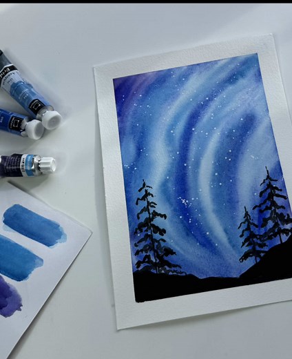 Watercolor Northern Lights Tutorial for Beginners
