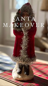 DIY Santa Makeover So Easy! All I did was paint him white! I sprinkled on some faux snow to the last coat of wet paint and added a little pop pom fringe! Isn’t he adorable? | thelittlecottagethatcould