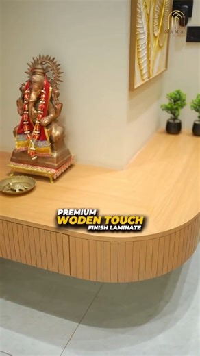 Namah Studio on Instagram: "Functional Elegance in Every Corner! ✨🏠 Discover how to maximize your entrance with style! 🕊️ This custom design by NAMAH Studio features a premium wood-finish floating storage unit and handmade art for that perfect "Premium Touch." 🪵🎨 Plus, check out the innovative foldable door mandir—designed to save space without compromising on beauty! 🧘‍♂️💫 Smart solutions for a modern home. 🙌 (Floating Storage Unit,Modern Entrance Design,Foldable Mandir Door,NAMAH Studio