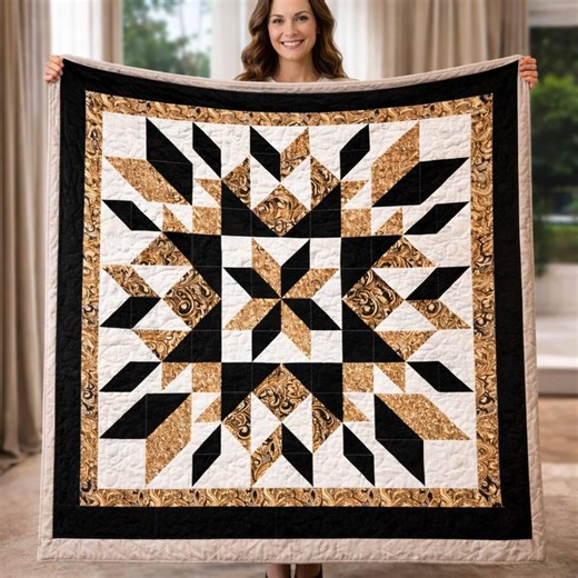 Luxury Star Quilt Pattern – Black White Gold Geometric Patchwork (digital PDF Pattern) - Etsy