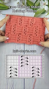 https://knit-charts.com/knitting-stitch-patterns/item/lace-checker-stitch-knitting-pattern-43.html Lace Checker Stitch Knitting Pattern #scheckerstitch #knittingpattern #knittingstitches | Free Knitting Patterns