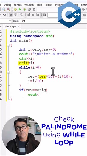 C++ Palindrome number Program Using WHILE Loop for beginners #shorts