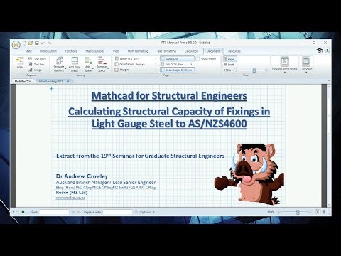 Mathcad for Structural Engineers: Design of Light Steel Fixings to AS/NZS4600