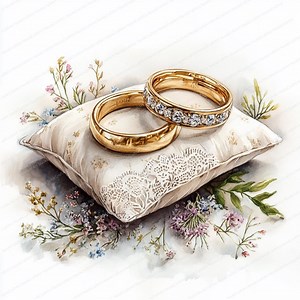 20 Wedding Rings Clipart | Floral Cushion Design | Printable Watercolor Clipart | High Quality Jpgs | Paper Craft | Junk Journal - Etsy