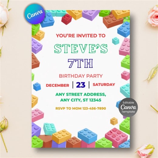 Building Block Party Editable Invitations, Bricks Birthday Printable Invitation, Editable Template Instant Download - Etsy UK