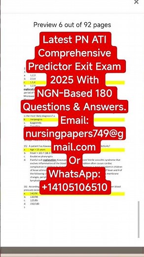 Latest PN ATI Comprehensive Predictor Exit Exam 2025 With NGN-Based 180 Questions & Answers. #exam
