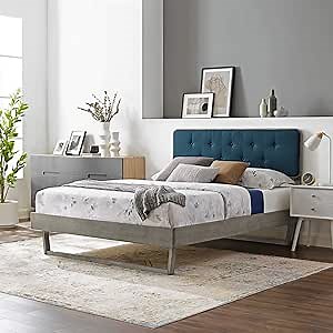 Modway Bridgette Wood King Platform Bed in Gray Azure with Angular Frame