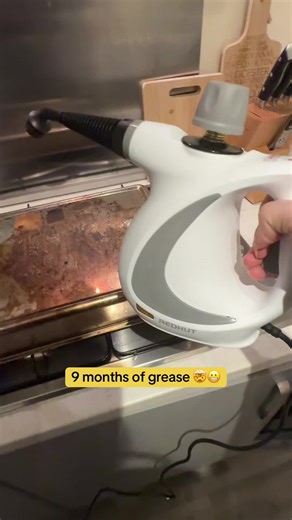 The way this cuts through 9 months of grime is unreal.. this hand held steam cleaner is a game changer. #steamcleaner #homeclean #ovencleaning #springclean