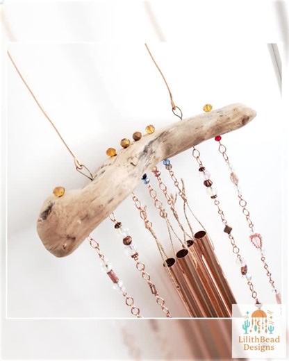 LilithBeadDesigns on Instagram: "Copper Wind Chime, Boho Sun Catcher, Beaded Window Hanging #PrismSuncatcher #GlassBeads #PatioDécor #DriftwoodWindchime #PatioSuncatcher #SunCatcher #BeadedWindchime #BohoWindowDécor #WindowSuncatcher #WindChime"