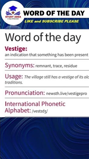 Vestige: 🔥Word of the Day #studyadda #currentaffairs #english
