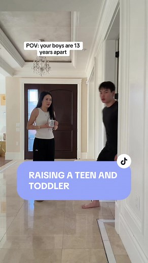 Gen Z and Gen Alpha brothers 👊🏼 #millennialmom #siblingagegap #toddlermom #momofteen #boymom
