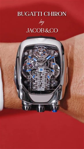 JACOB & CO. on Instagram: "Precision, and performance — crafted for those who redefine limits. The Bugatti Chiron Tourbillon reimagines the iconic W16 engine in a masterpiece of horology, with its sapphire case echoing the unmistakable silhouette of Bugatti’s hypercar. The ultimate expression of luxury and innovation. 55 x 44-mm polished titanium case W16 engine block automaton 30°-inclined flying tourbillon Fuel gauge-shaped power reserve #JacobAndCo #Inspiredbytheimpossible #bugatti"