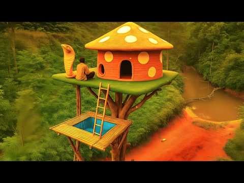 Building a Giant Mushroom Treehouse with Sky Pool in the Wild | Ultimate Survival Build