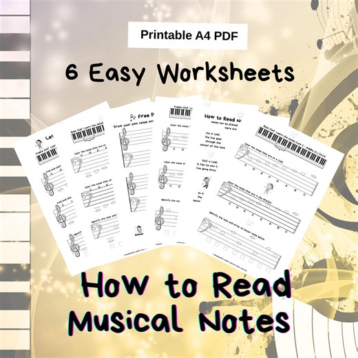 How to Read Musical Notes - 6 Printable Worksheets for Piano Beginners, Treble and Bass Practice, Music Theory for Kids, PDF - Etsy