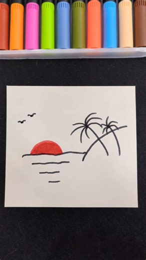Easiest sunset drawing ever ✨ Just 2 colours needed🎨 #drawing #easydrawing #artreels #simpleart #diy