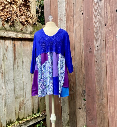 Cotton Knit Tunic Top Slow Fashion Upcycled Eco Handmade Art to Wear Fits XL-2X - Etsy
