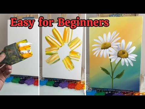 How to Paint Two Daisies on a Sunset Background | Easy Acrylic Flower Painting Tutorial