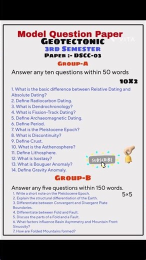 Mock Test Paper of Geotectonic (CC03),3rd sem #geography #calcuttauniversity 📚🌏👍🏻👩‍🏫 #education