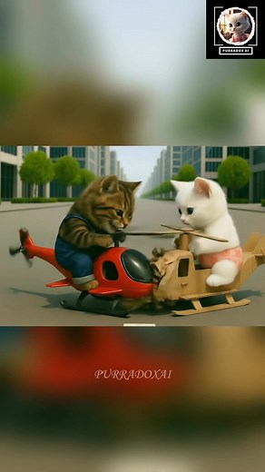 527K views · 5.3K reactions | The kitten was teased for playing a cardboard helicopter, Daddy Cat built a water-spraying one #PURRADOXAI | Purradox AI | Facebook