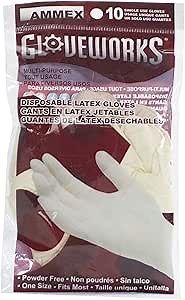 AMMEX Latex Disposable Gloves - 10/pack, Powder Free, 4 mil, Uni-size, White, Pack of 10
