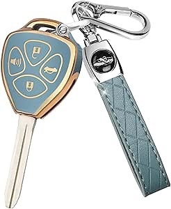 QBUC for Toyota Key Fob Cover with Keychain,Compatible with Toyota 2007-2012 Camry | 2008-2013 Corolla Avalon| 2009-2016 Venza 4 Buttons Car Smart Key (Blue, 4 Buttons)