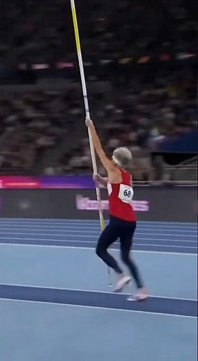 Grandma breaks pole vault record at 75! #Oldlympics #polevault #shorts #sportsparody