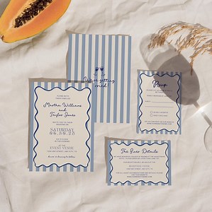 Wedding Invitation Suite Template, Modern Striped Wedding Invite Set, Whimsical Wedding Suite, Wavy Invitation, Illustrated Invite - Etsy UK