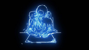 Download icon of a person writing with a neon effect that lights up blue for free