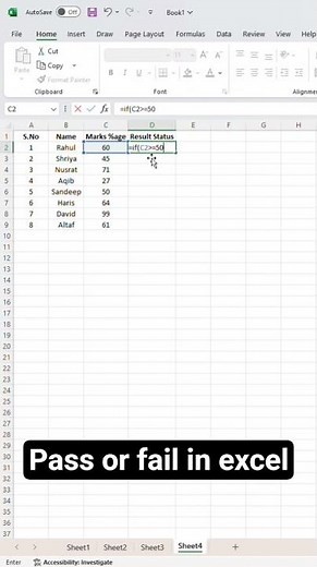 Pass or Fail in Excel | Easy IF Function Tutorial for Beginners #advancedexcel #exceltrick #exceltip