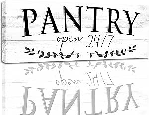 1 KINGO Rustic Pantry Signs Wall Decor: Farmhouse Kitchen Wall Art 6" x 14.5" Canvas Print Decorative Plaque Wall Hanging Open 24/7 Sign for Pantry Dining Room Home Decor