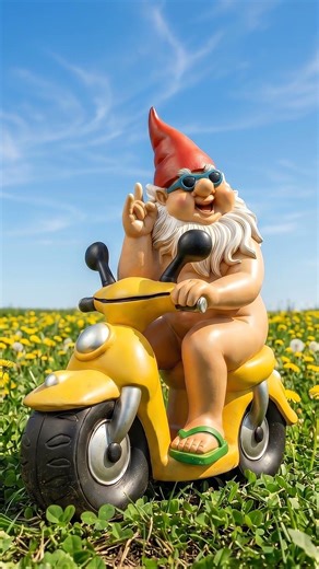 POMMERNTRAUM ®| GartenDekoration WohnDeko Zwerg auf Motorroller Gartenzwerg Zwerg Gartenfigur Gnom