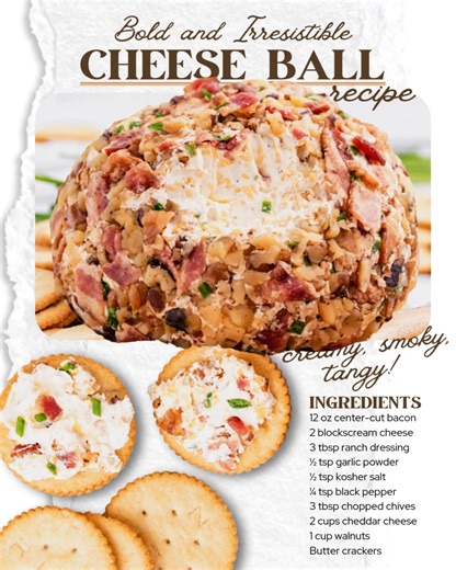 51K views · 295 reactions | Roll It, Chill It, Devour It — The Best Cheese Ball Ever!! 燎 You’ll Need: 12 ounces center-cut bacon 16 ounces cream cheese 3 tablespoons bottled Ranch dressing ½ teaspoon garlic powder ½ teaspoon kosher salt ¼ teaspoon black pepper 3 tablespoons chopped chives 2 cups sharp cheddar cheese 1 cup walnuts 燎SAVE this RECIPE for LATER!! | The Best Blog Recipes | Facebook